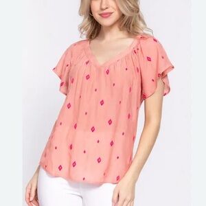 Active USA Peach Blouse with Pink Diamond Accents NWT